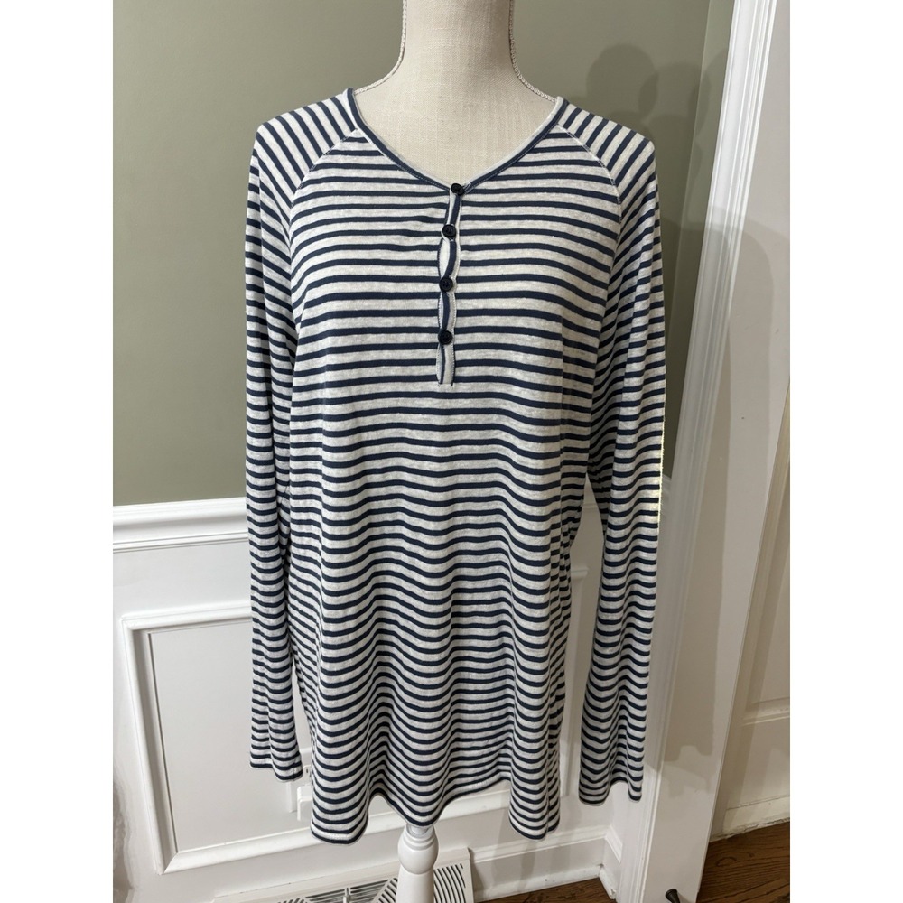 civil society Linen Blend Long Sleeve Blue White Striped Shirt Long Sleeve Sz L